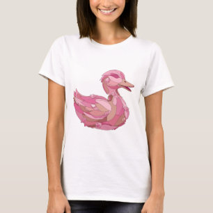 Camiseta Slogan Design Pato Rosa Prata Elegante Com Diamant