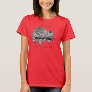 Camiseta slogan divertido e imagem do chinelo triturado por