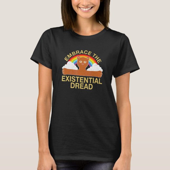 Camiseta Slogan Existente - Gato Giro Cudo Arco-Íris Retroa (Frente)