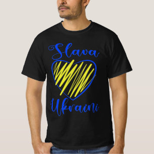 Camiseta Slogan Slava Ucraniano Glória à Ucrânia coração T-