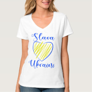 Camiseta Slogan Slava Ucraniano Glória à Ucrânia coração T-