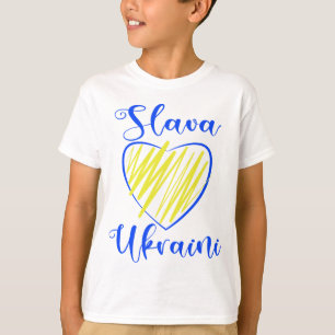Camiseta Slogan Slava Ucraniano Glória à Ucrânia coração T-