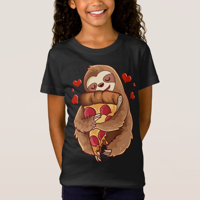 Camiseta Sloth ama abraçar pizza de pepperoni Engraçado Não (Frente)