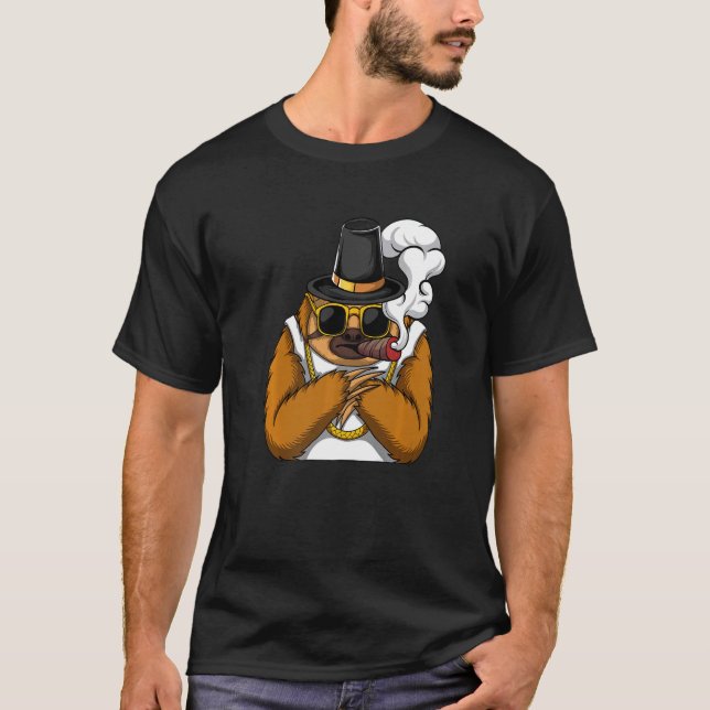 Camiseta Sloth animal smokes cigarettes style a hip hop tha (Frente)