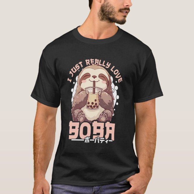 Camiseta Sloth Boba Tea Kawaii Bubble Tea Sloth Anime Neko  (Frente)