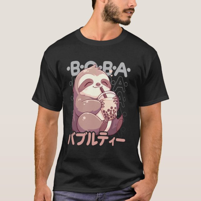 Camiseta Sloth Boba Tea Kawaii Bubble Tea Sloth Anime Neko  (Frente)