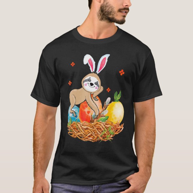 Camiseta Sloth Bunny Easter Egg Funny Easter (Frente)
