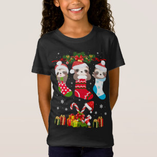 Camiseta Sloth Christmas Sloth Santa Hat Lights Xmas T