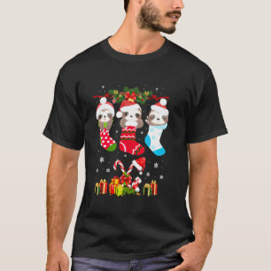 Camiseta Sloth Christmas Sloth Santa Hat Lights Xmas T