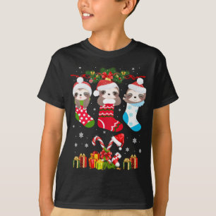 Camiseta Sloth Christmas Sloth Santa Hat Lights Xmas T