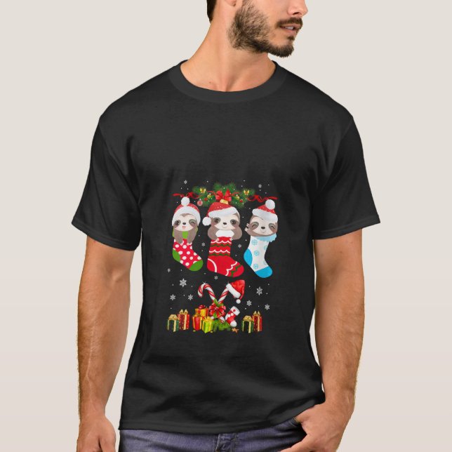 Camiseta Sloth Christmas Sloth Santa Hat Lights Xmas T (Frente)