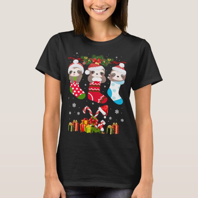Camiseta Sloth Christmas Sloth Santa Hat Lights Xmas T (Frente)