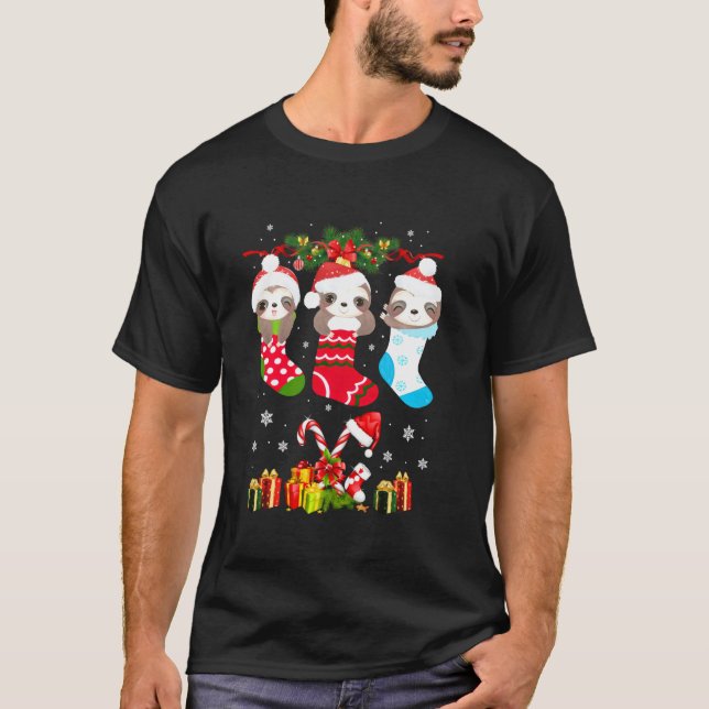 Camiseta Sloth Christmas Sloth Santa Hat Lights Xmas T (Frente)