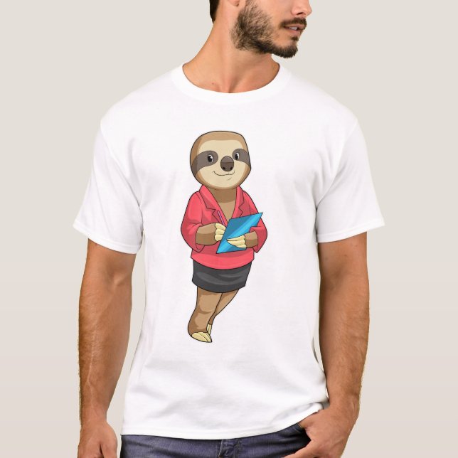 Camiseta Sloth como Secretário com Notepad (Frente)