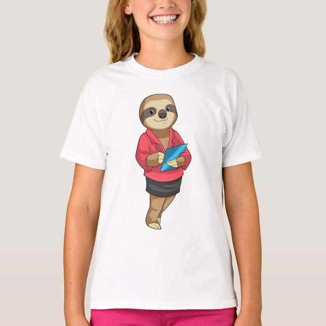 Camiseta Sloth como Secretário com Notepad (Frente)
