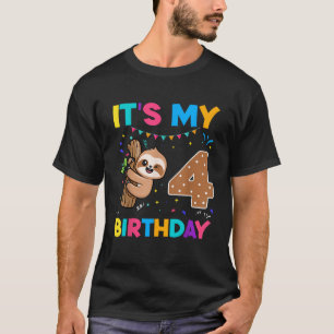 Camiseta Sloth de Aniversário 4 anos de idade 4º Aniversári