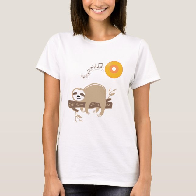 Camiseta Sloth Dormindo no Music Vinyl Record Sun (Frente)
