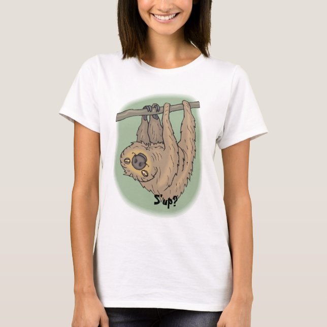 Camiseta Sloth Engraçado Saindo De Pé Na Árvore (Frente)
