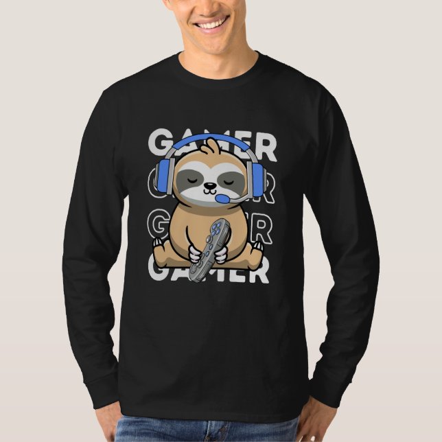Camiseta Sloth Gamer Cute Sloth Playing Video Games Boys Ki (Frente)