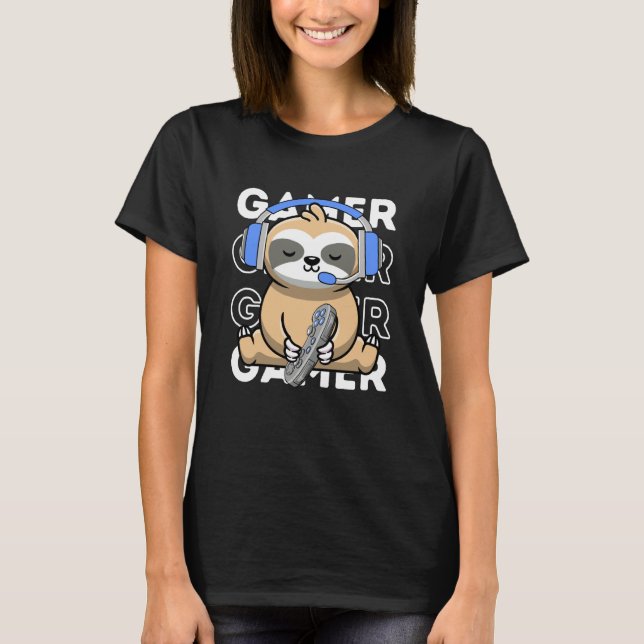 Camiseta Sloth Gamer Cute Sloth Playing Video Games Boys Ki (Frente)