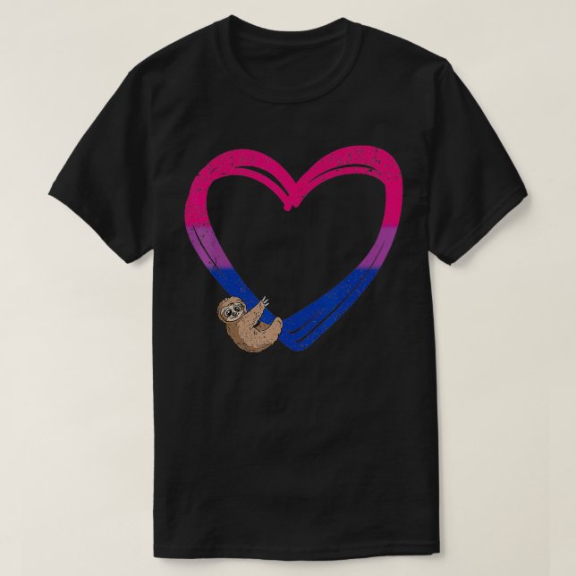 Camiseta Sloth Heart Bisexual Funny Animal Pride Bi Flag LG (Frente do Design)