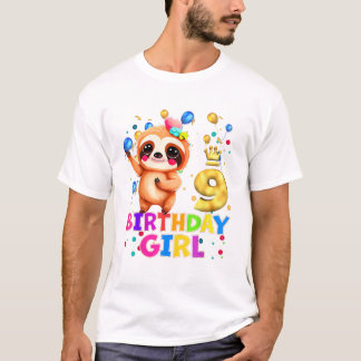 Camiseta Sloth Kids 9 Year Old Sloth 9th Birthday Party T-S