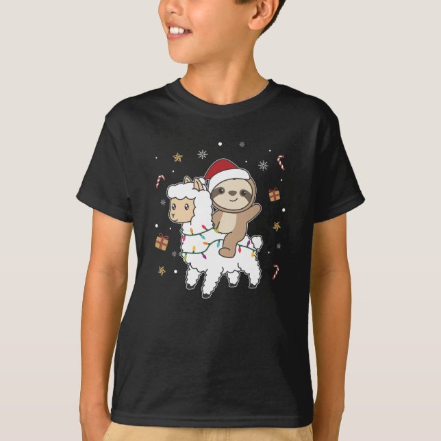 Camiseta Sloth Lama Natal Snow Animais De Inverno (Frente)