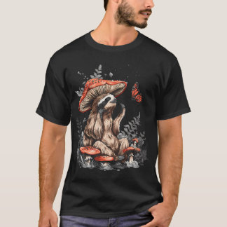 Camiseta Sloth Lazy Animal Cottagecore Aesthetic Mushroom H