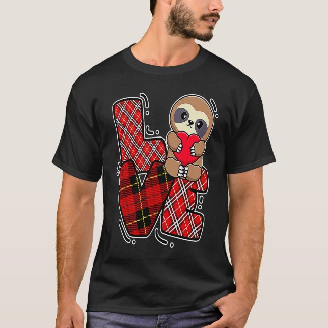 Camiseta sloth love holding heart Valentines Day Cute Anima (Frente)