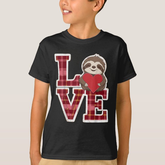 Camiseta Sloth Love segurando Dia de os namorados cardíaco (Frente)