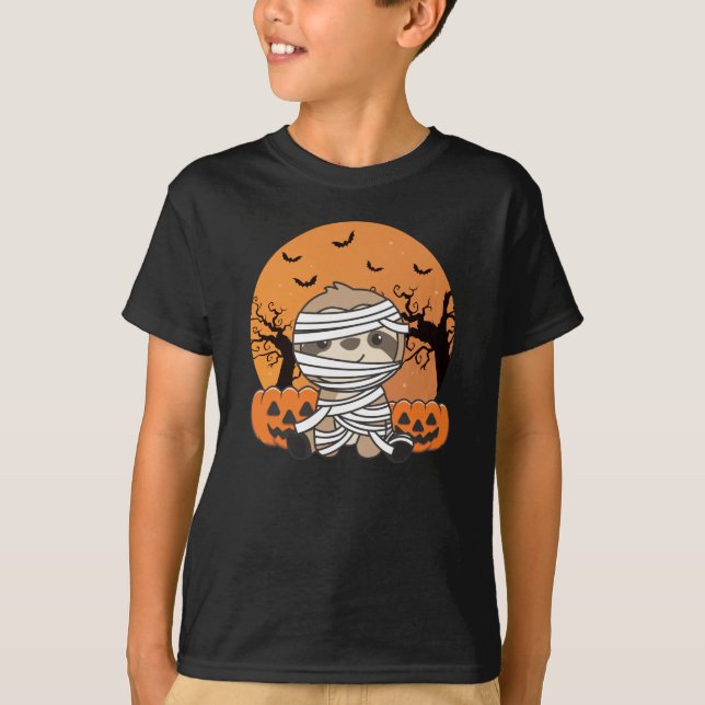 Camiseta Sloth Mummy Pumpkin Sloths Happy Halloween (Frente)