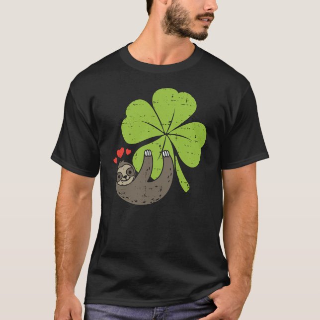 Camiseta Sloth On Shamrock Hearts Cute St Patricks Day Men  (Frente)