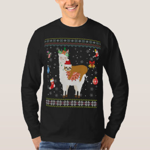Camiseta Sloth Riding Lama Christmas Scarf Santa Hat Ugly