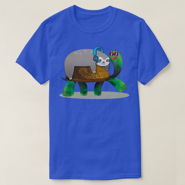 Camiseta Sloth Riding Turtle Lazy Sloth Gift (Frente do Design)