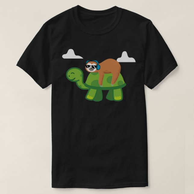 Camiseta Sloth Riding Turtle Lazy Sloth Gift (Frente do Design)