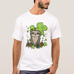Camiseta Sloth Shamrock Xadrez Leopardo Dia de São Patrício