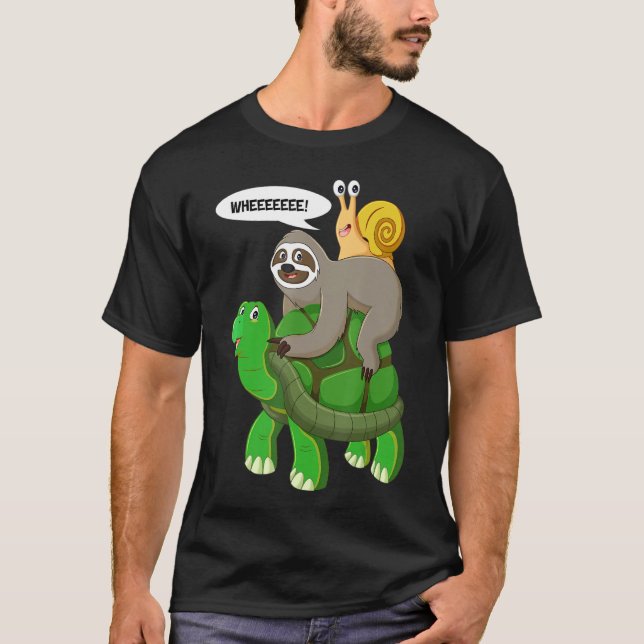Camiseta Sloth Turtle Snail Piggyback Animal Correndo Selva (Frente)