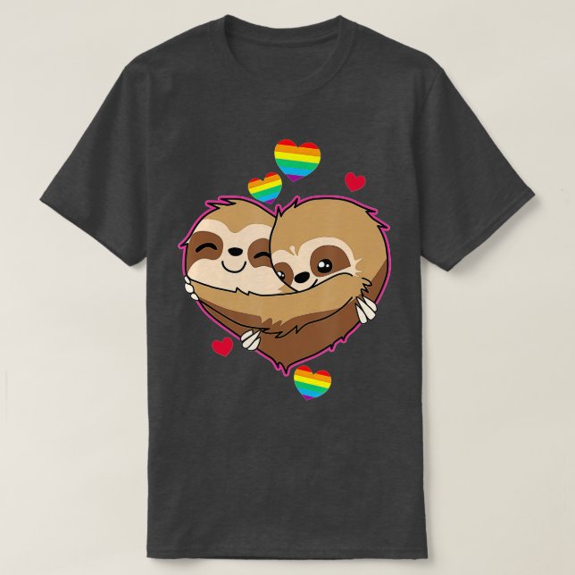 Camiseta Sloth Valentines Day Hearts Gift  Gay Pride Rainbo (Frente do Design)