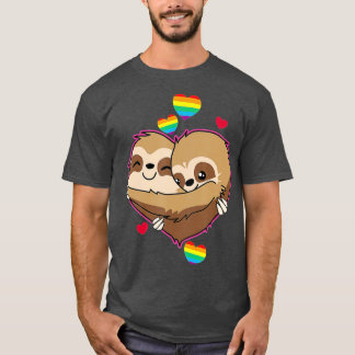 Camiseta Sloth Valentines Day Hearts Gift  Gay Pride Rainbo