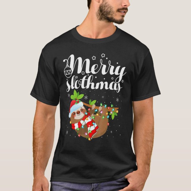Camiseta Sloth Xmas Lights Merry Slothmas Sloth Christmas 1 (Frente)