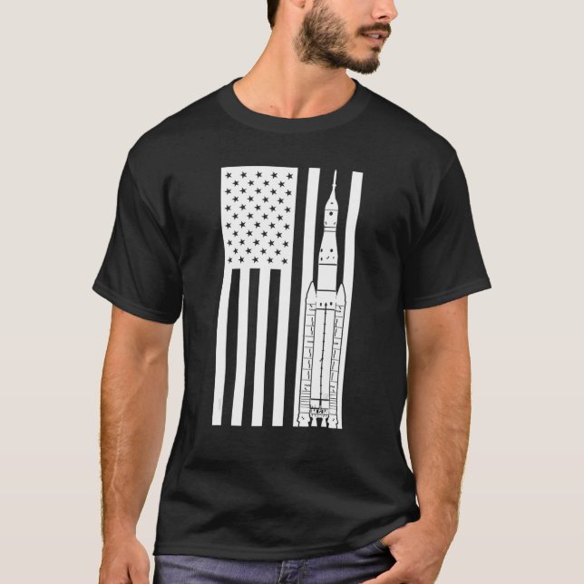 Camiseta SLS Space Launch System Rocket American Flag Desen (Frente)