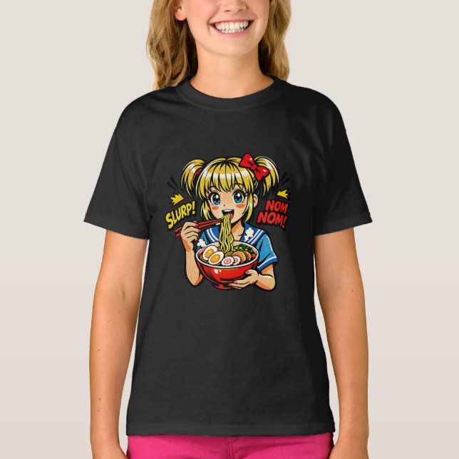 Camiseta Slurp Nom Anime Girl Ramen Noodles (Frente)