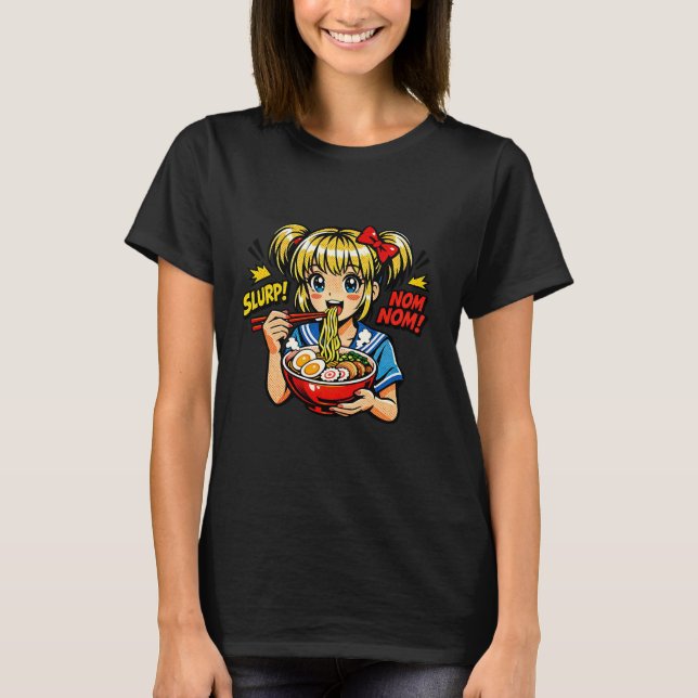 Camiseta Slurp Nom Anime Girl Ramen Noodles (Frente)