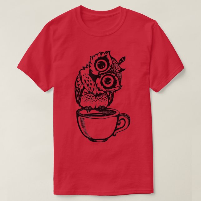 Camiseta Small cute baby owlmotif, night owl with coffee  (Frente do Design)
