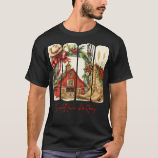 Camiseta Small Town Christmas- Rustic Barn and Cowboy Boots