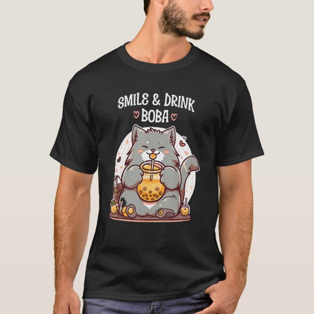 Camiseta Smile and drink Boba Bliss  Fat Cat Enjoying Bubbl (Frente)