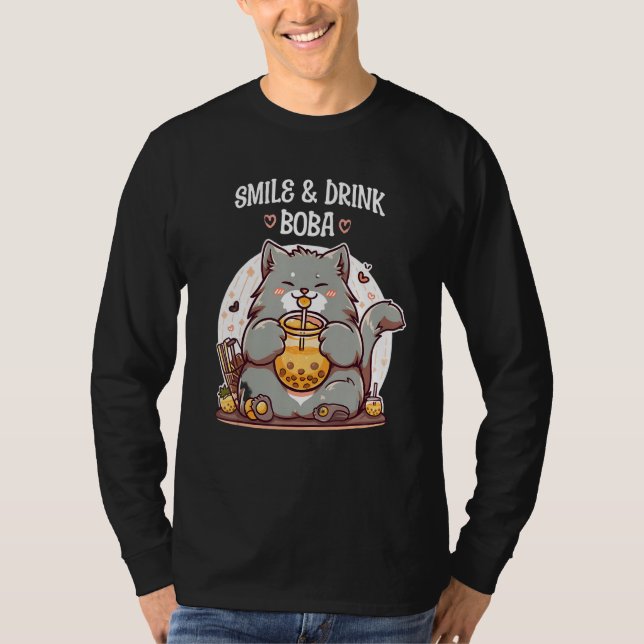 Camiseta Smile and drink Boba Bliss  Fat Cat Enjoying Bubbl (Frente)