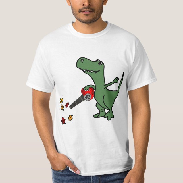 Camiseta Smilealottees Funny T-rex Dinosaur using Leaf Blow (Frente)