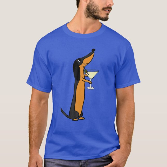 Camiseta Smilemores Funny Dachshund Dog Drinking Martini (Frente)
