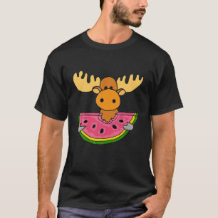 Camiseta Smilenows Funny Moose Comendo Melancia Cartoon
